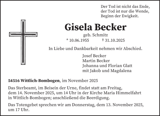 Traueranzeige von Gisela Becker von trierischer_volksfreund