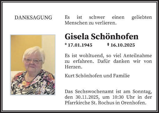 Traueranzeige von Gisela Schönhofen von trierischer_volksfreund