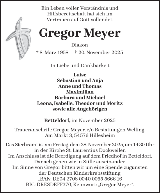 Traueranzeige von Gregor Meyer von trierischer_volksfreund