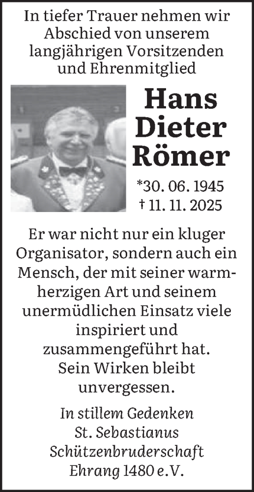 Traueranzeige von Hans Dieter Römer von trierischer_volksfreund