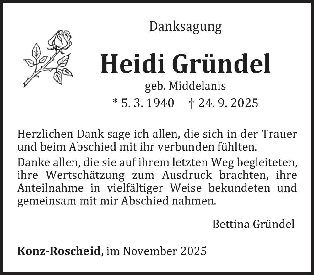  Traueranzeige für Heidi Gründel vom 08.11.2025 aus trierischer_volksfreund