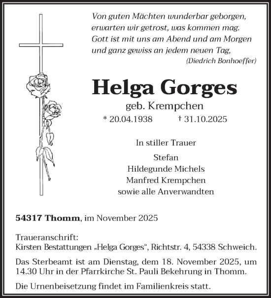 Traueranzeige von Helga Gorges von trierischer_volksfreund