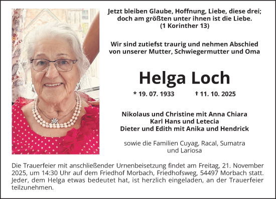 Traueranzeige von Helga Loch von trierischer_volksfreund