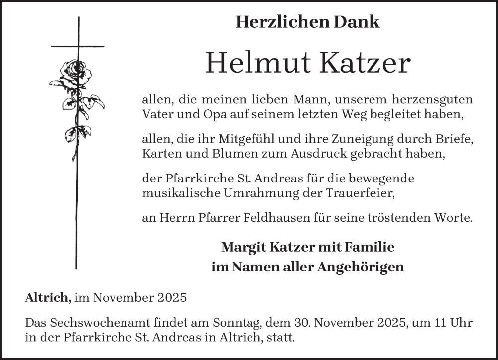  Traueranzeige für Helmut Katzer vom 22.11.2025 aus trierischer_volksfreund