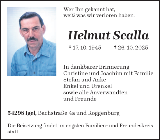 Traueranzeige von Helmut Scalla von trierischer_volksfreund