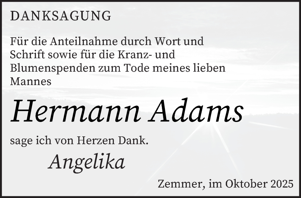  Traueranzeige für Hermann Adams vom 31.10.2025 aus trierischer_volksfreund