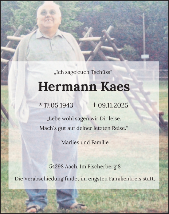 Traueranzeige von Hermann Kaes von trierischer_volksfreund