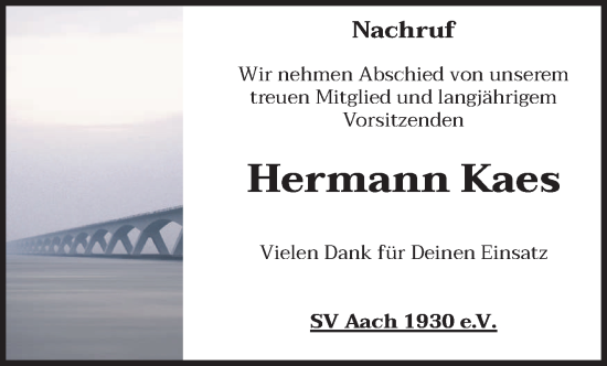 Traueranzeige von Hermann Kaes von trierischer_volksfreund