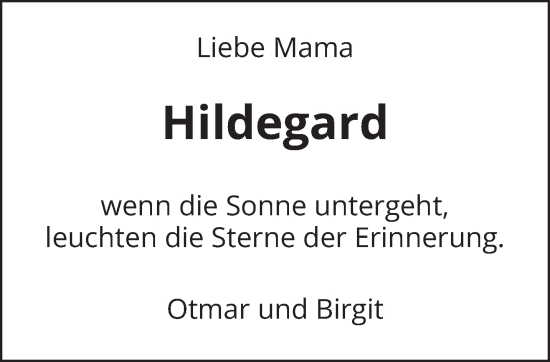Traueranzeige von Hildegard  von trierischer_volksfreund
