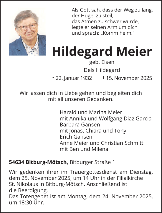 Traueranzeige von Hildegard Meier von trierischer_volksfreund