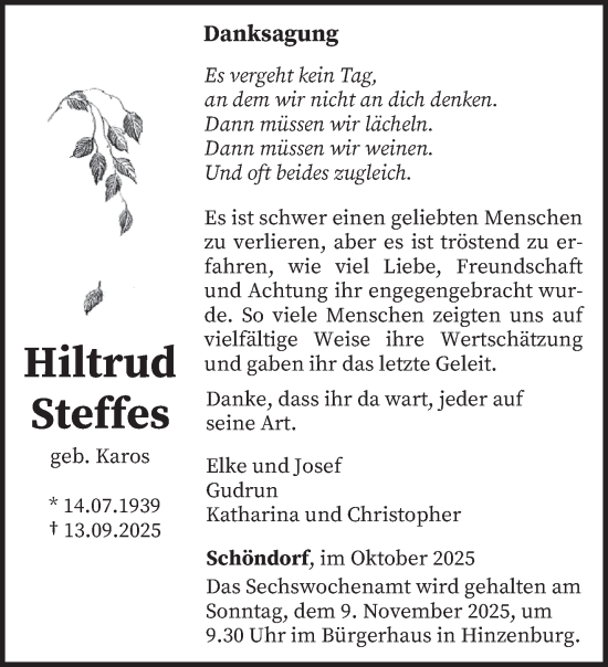 Traueranzeige von Hiltrud Steffes von trierischer_volksfreund