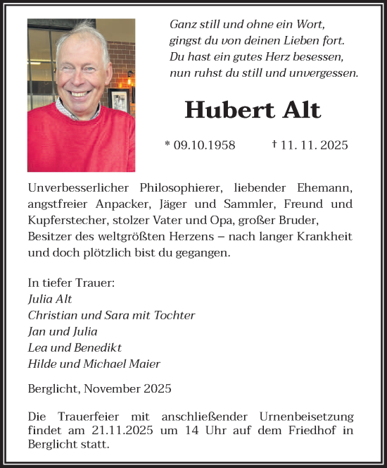 Traueranzeige von Hubert Alt von trierischer_volksfreund