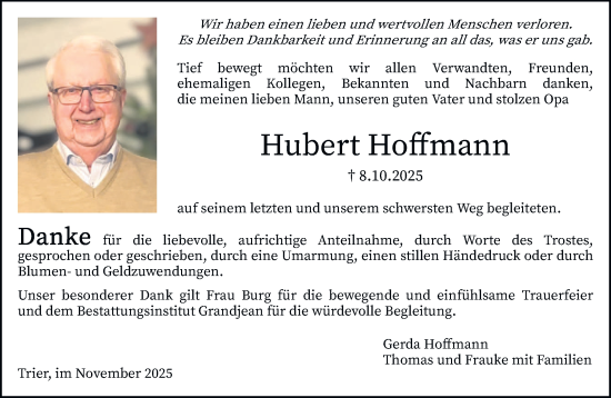 Traueranzeige von Hubert Hoffmann von trierischer_volksfreund