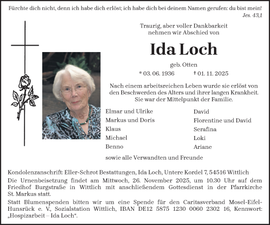 Traueranzeige von Ida Loch von trierischer_volksfreund