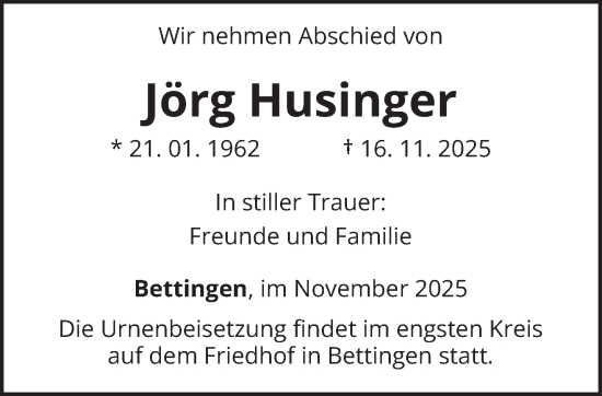 Traueranzeige von Jörg Husinger von trierischer_volksfreund
