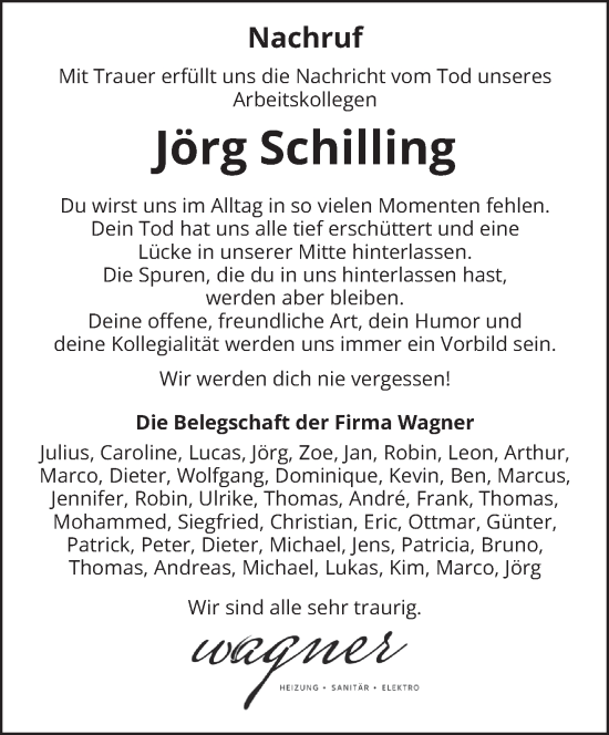 Traueranzeige von Jörg Schilling von trierischer_volksfreund