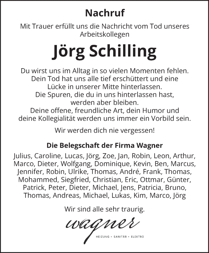  Traueranzeige für Jörg Schilling vom 31.10.2025 aus trierischer_volksfreund