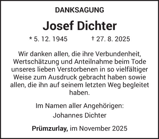 Traueranzeige von Josef Dichter von trierischer_volksfreund