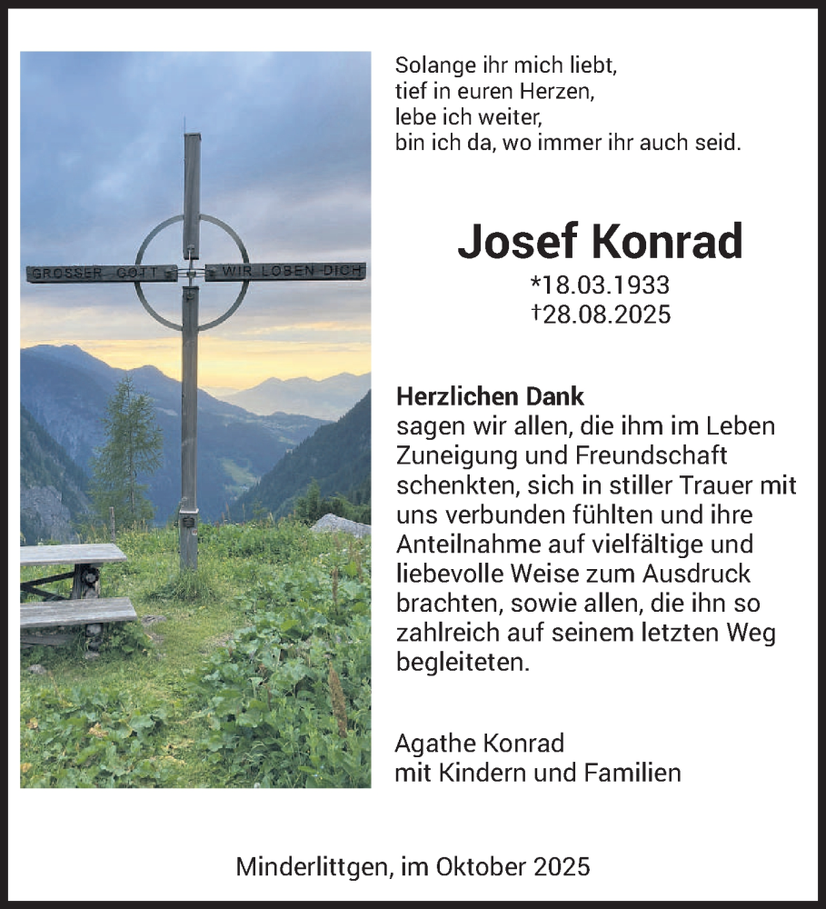  Traueranzeige für Josef Konrad vom 31.10.2025 aus trierischer_volksfreund