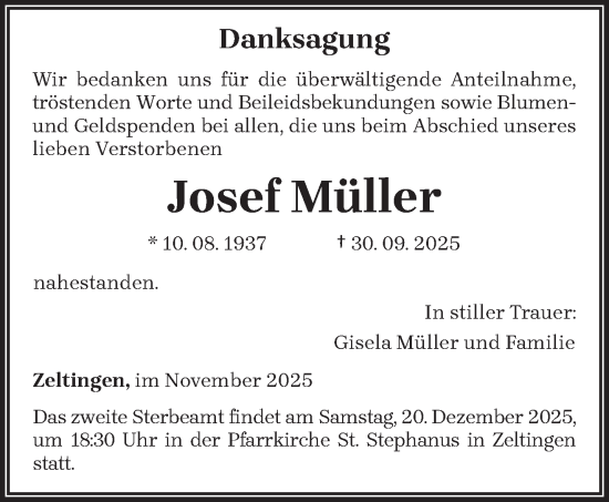 Traueranzeige von Josef Müller von trierischer_volksfreund