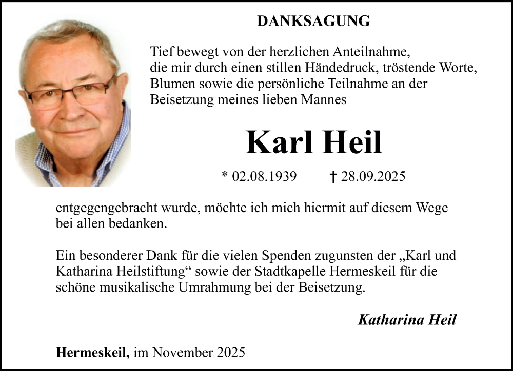  Traueranzeige für Karl Heil vom 08.11.2025 aus trierischer_volksfreund