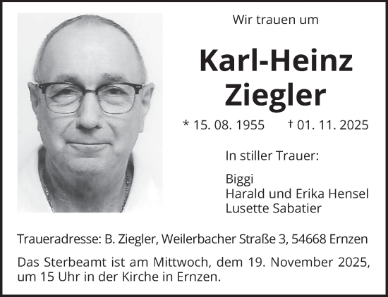 Traueranzeige von Karl-Heinz Ziegler von trierischer_volksfreund
