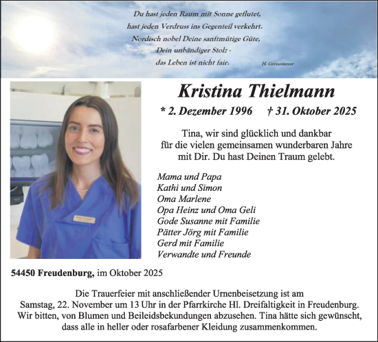 Traueranzeige von Kristina Thielmann von trierischer_volksfreund