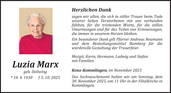 Traueranzeige von Luzia Marx von trierischer_volksfreund
