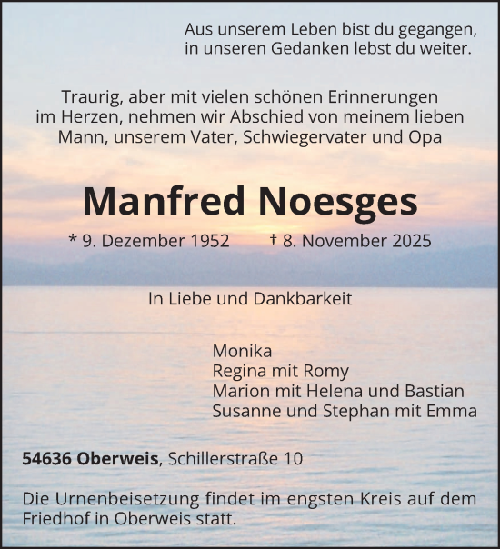 Traueranzeige von Manfred Noesges von trierischer_volksfreund