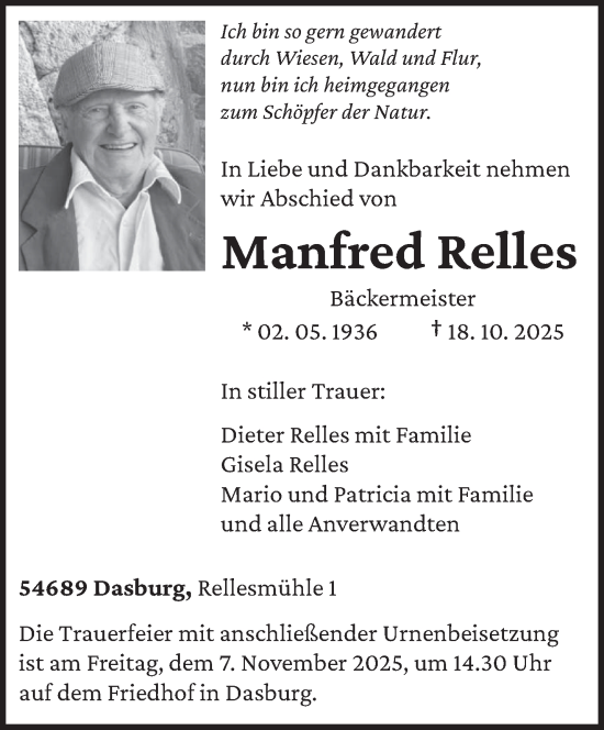 Traueranzeige von Manfred Relles von trierischer_volksfreund