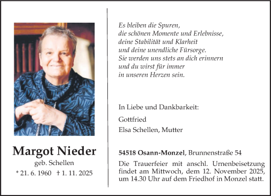 Traueranzeige von Margot Nieder von trierischer_volksfreund