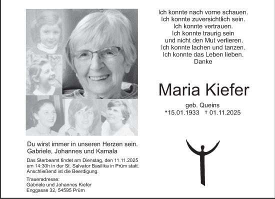 Traueranzeige von Maria Kiefer von trierischer_volksfreund