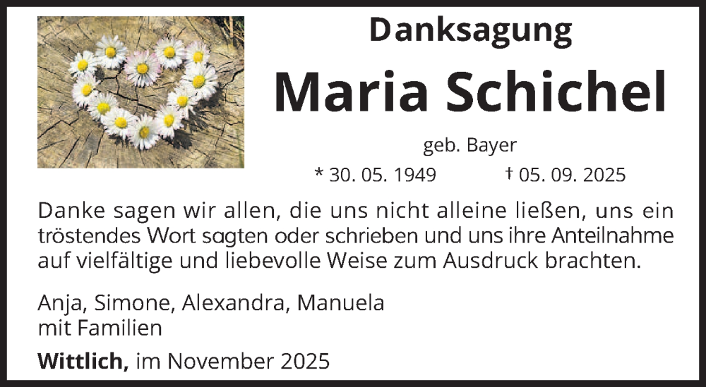  Traueranzeige für Maria Schichel vom 15.11.2025 aus trierischer_volksfreund