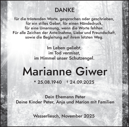 Traueranzeige von Marianne Giwer von trierischer_volksfreund
