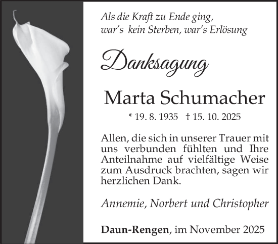 Traueranzeige von Marta Schumacher von trierischer_volksfreund