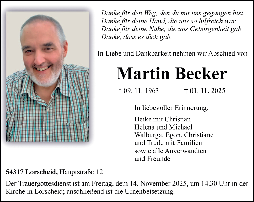  Traueranzeige für Martin Becker vom 08.11.2025 aus trierischer_volksfreund