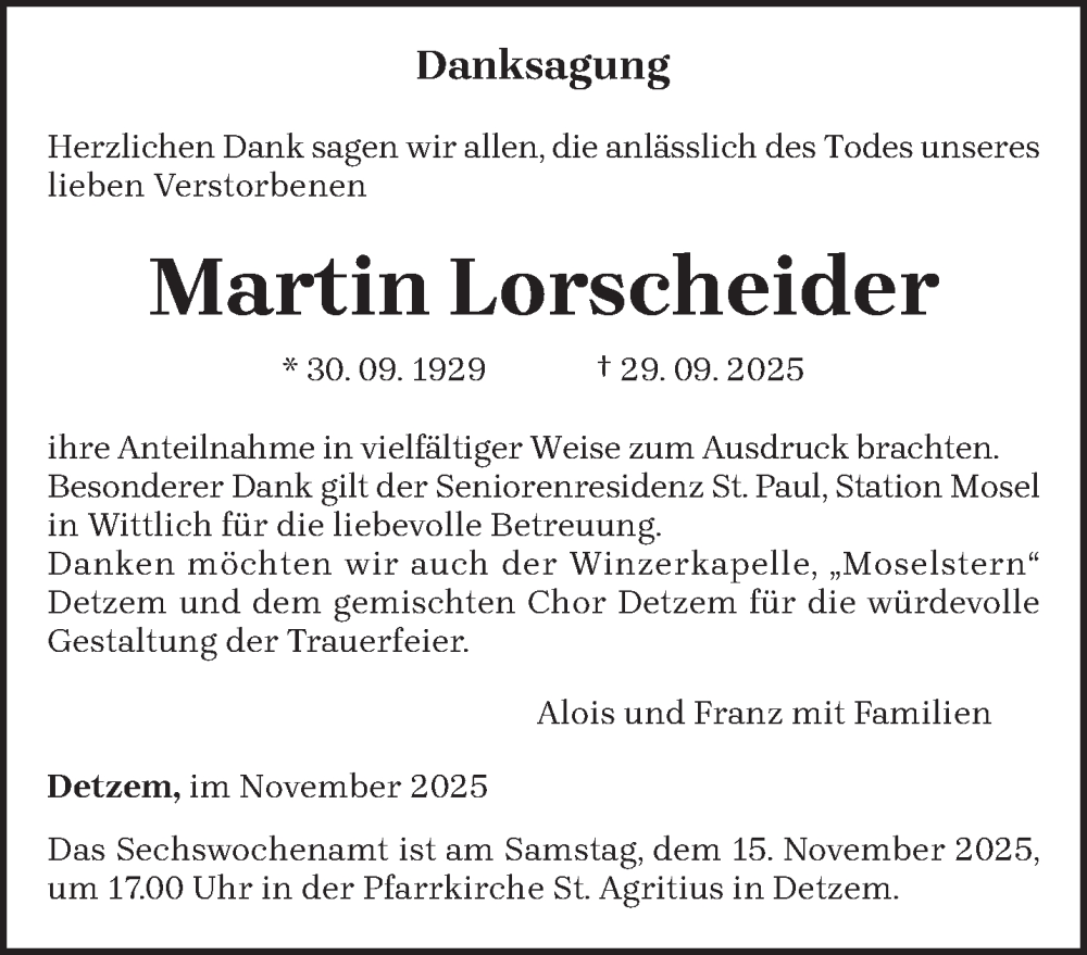  Traueranzeige für Martin Lorscheider vom 08.11.2025 aus trierischer_volksfreund