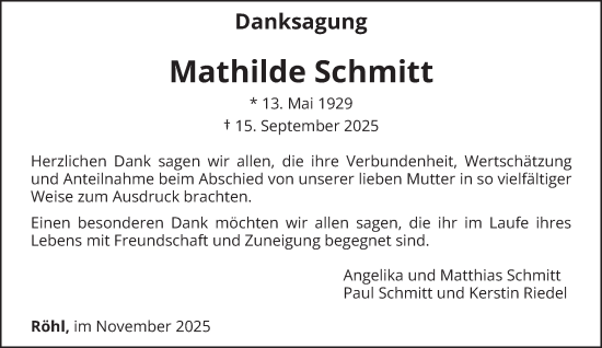 Traueranzeige von Mathilde Schmitt von trierischer_volksfreund