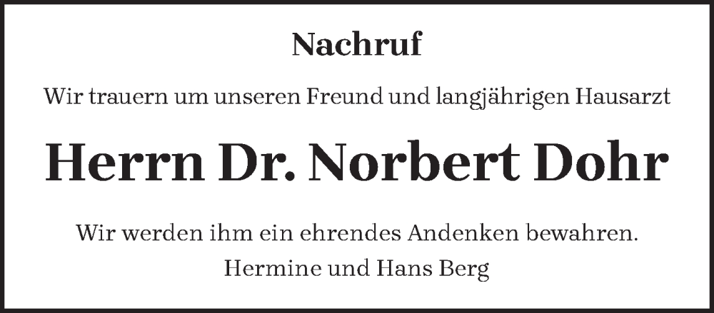  Traueranzeige für Norbert Dohr vom 07.11.2025 aus trierischer_volksfreund