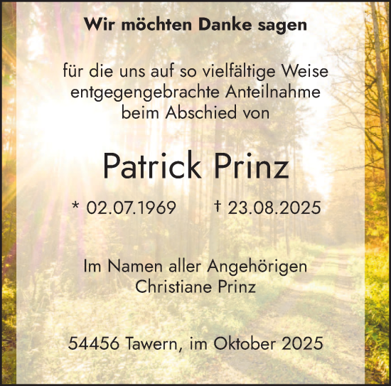 Traueranzeige von Patrick Prinz von trierischer_volksfreund