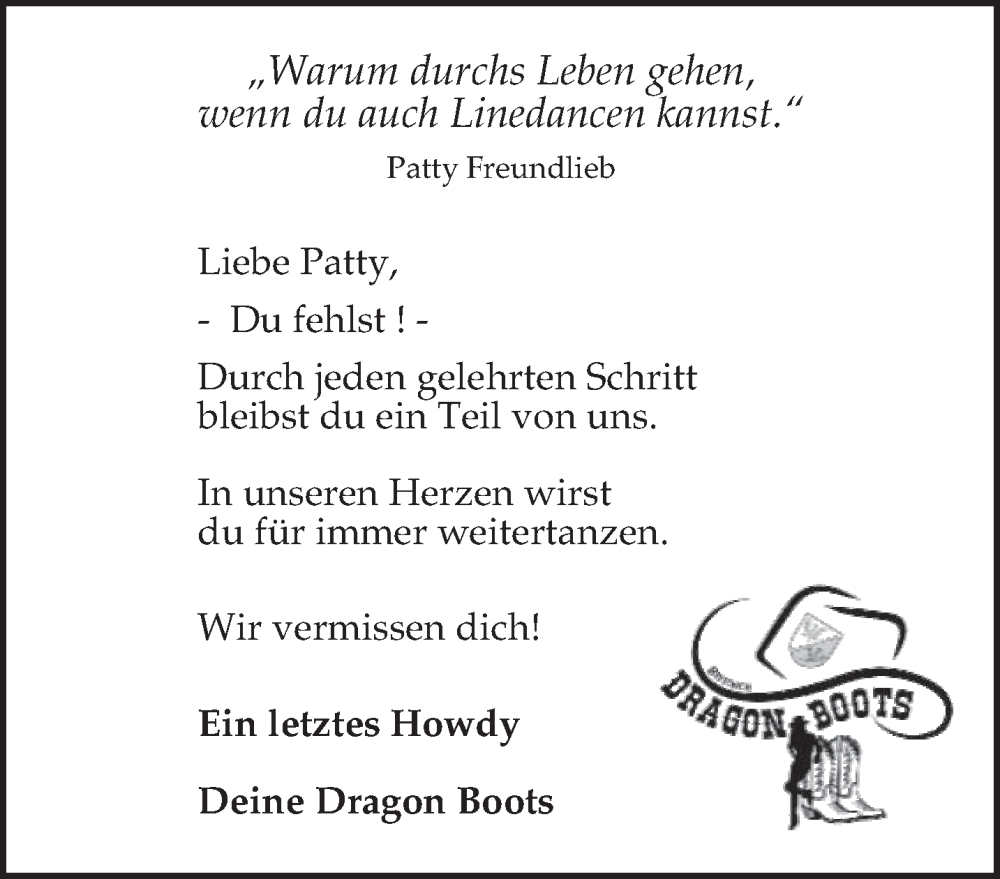  Traueranzeige für Patty Freundlieb vom 31.10.2025 aus trierischer_volksfreund