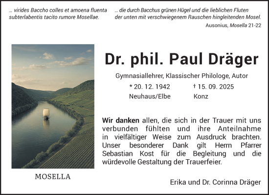 Traueranzeige von Paul Dräger von trierischer_volksfreund