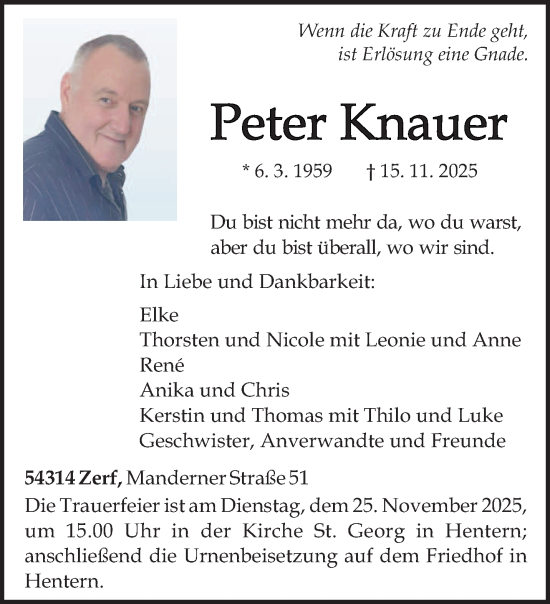 Traueranzeige von Peter Knauer von trierischer_volksfreund