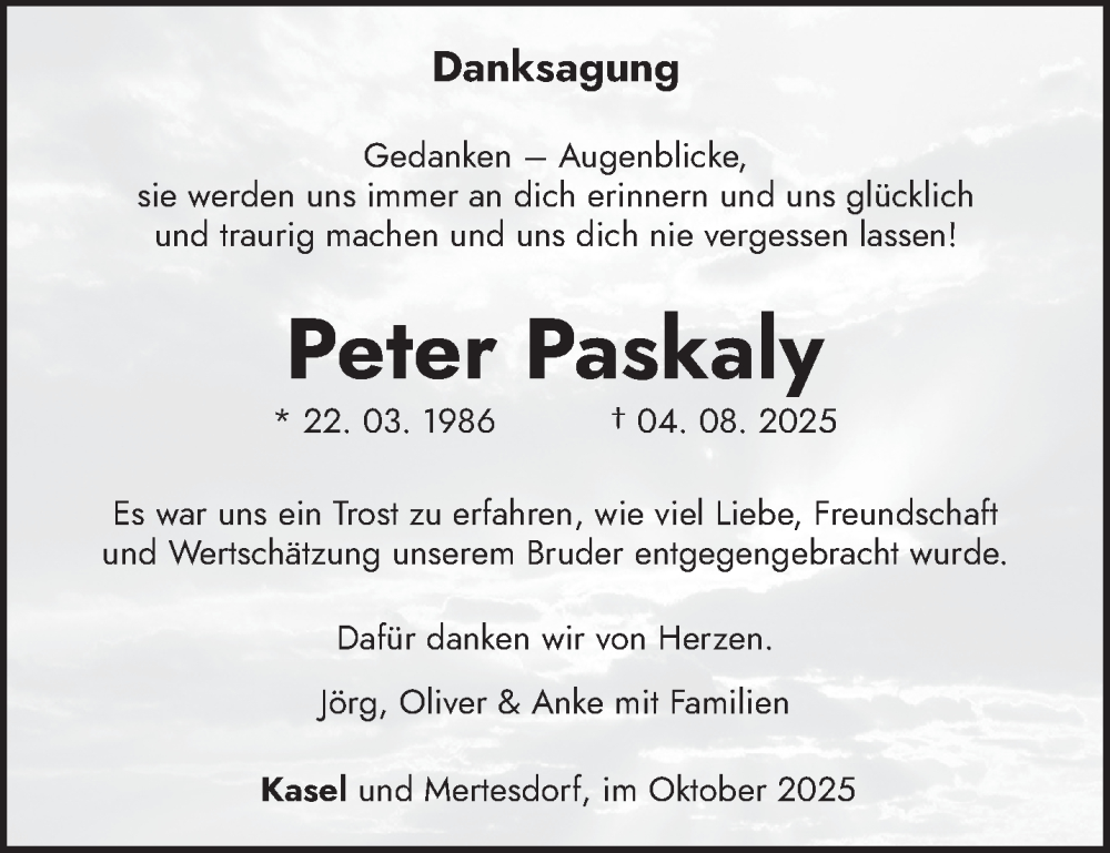  Traueranzeige für Peter Paskaly vom 31.10.2025 aus trierischer_volksfreund