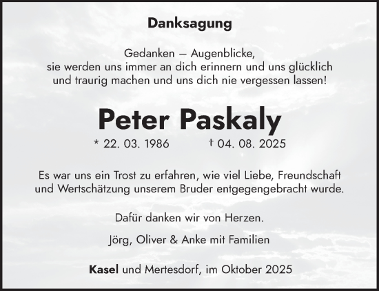 Traueranzeige von Peter Paskaly von trierischer_volksfreund