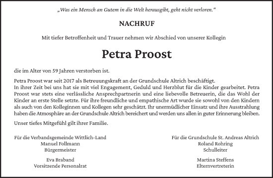 Traueranzeige von Petra Proost von trierischer_volksfreund