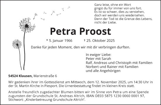Traueranzeige von Petra Proost von trierischer_volksfreund