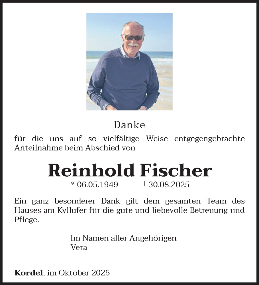  Traueranzeige für Reinhold Fischer vom 31.10.2025 aus trierischer_volksfreund