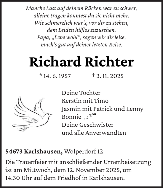 Traueranzeige von Richard Richter von trierischer_volksfreund