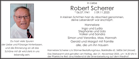 Traueranzeige von Robert Scherrer von trierischer_volksfreund